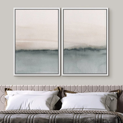 Duotone Pastel Abstract Landscape Pictures Minimalist Home Decor - Framed Canvas Print Wall Art Work