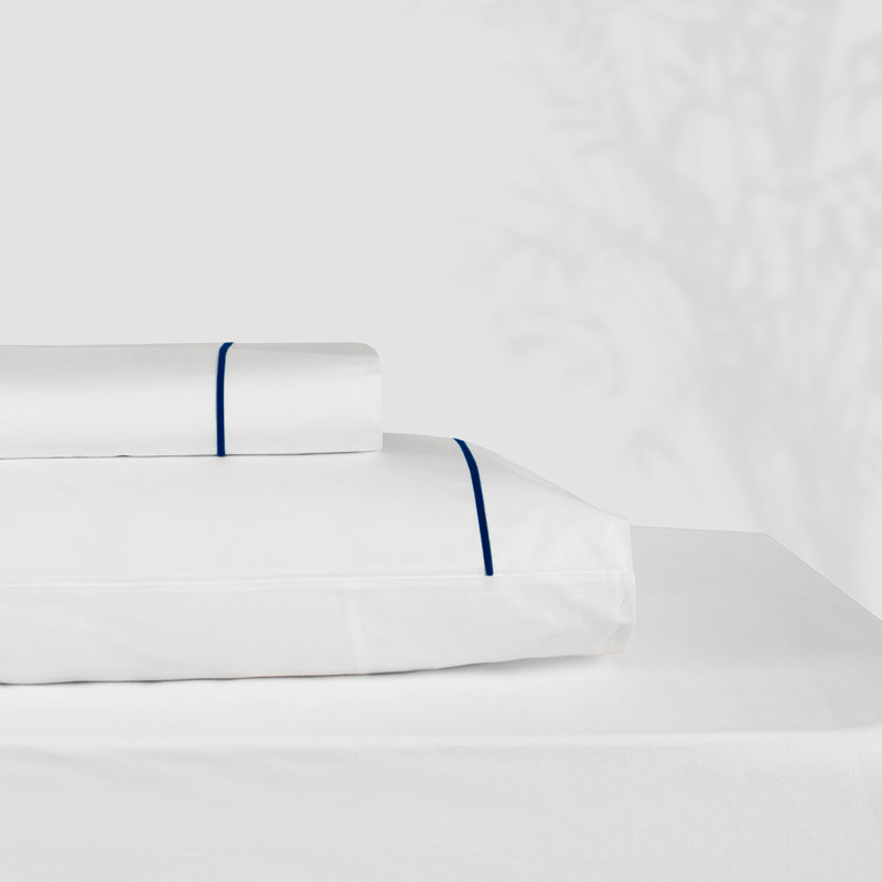 Classic Hotel 100% Cotton Percale Sheet Set, Twin, white-navy