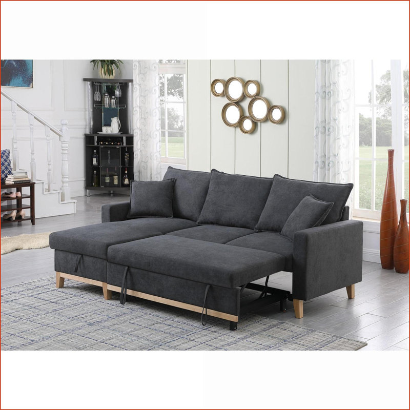 Sectional Sofas Colton 84.25'' Dark Gray Woven Reversible Sleeper with Storage Chaise | Dark Gray | Sleeper
