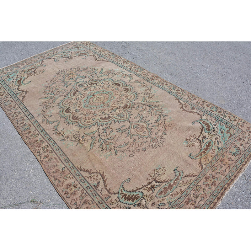 Tapis turc, tapis géométriques, tapis rétro, tapis de luxe bruns, grand tapis 5,3 x 9,7 pi, tapis tissé à plat