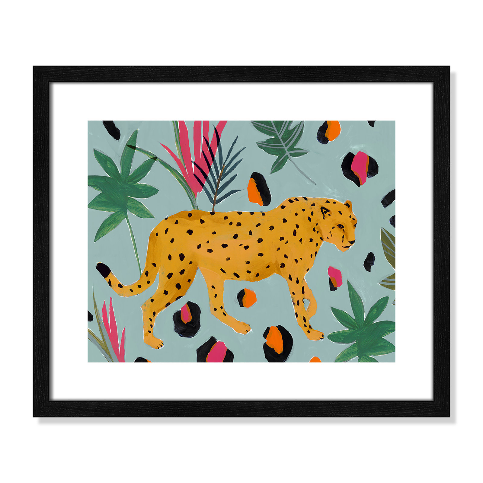 Nyles "Walking Cheetah II" Painting by Isabelle Z, 16" H x 19" W x 0.75" D, Black Wood Framed Paper