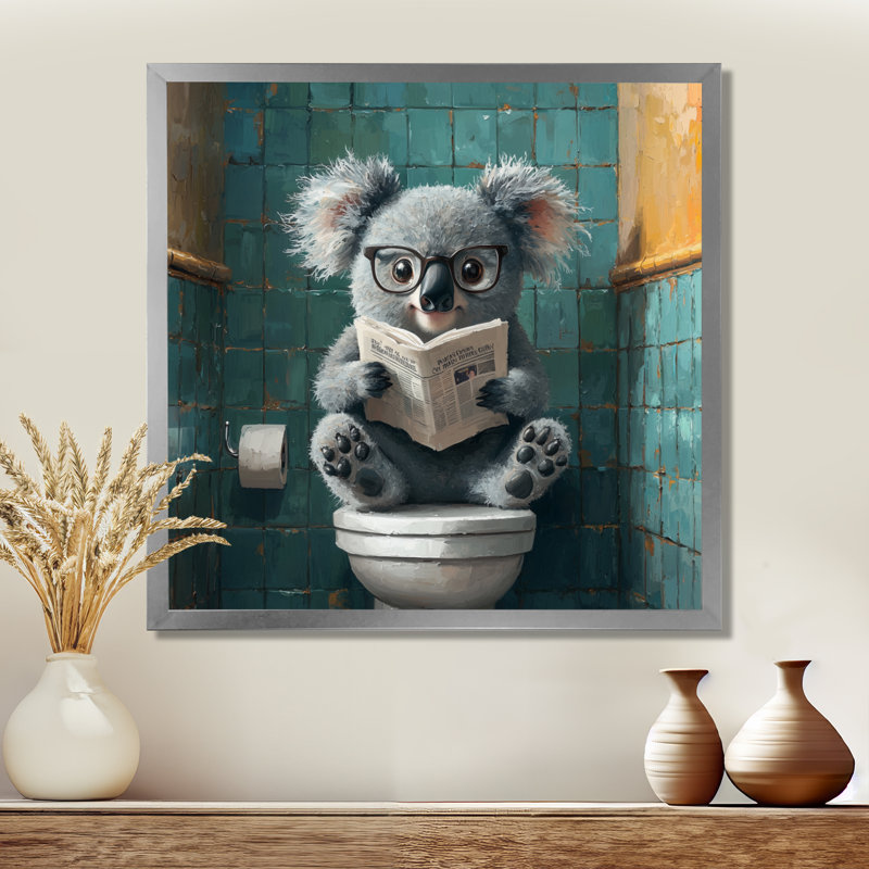Keala Koala avec des lunettes dans la toilette II - koala, art mural pour le salon, Reproduction encadrée d'une seule photo