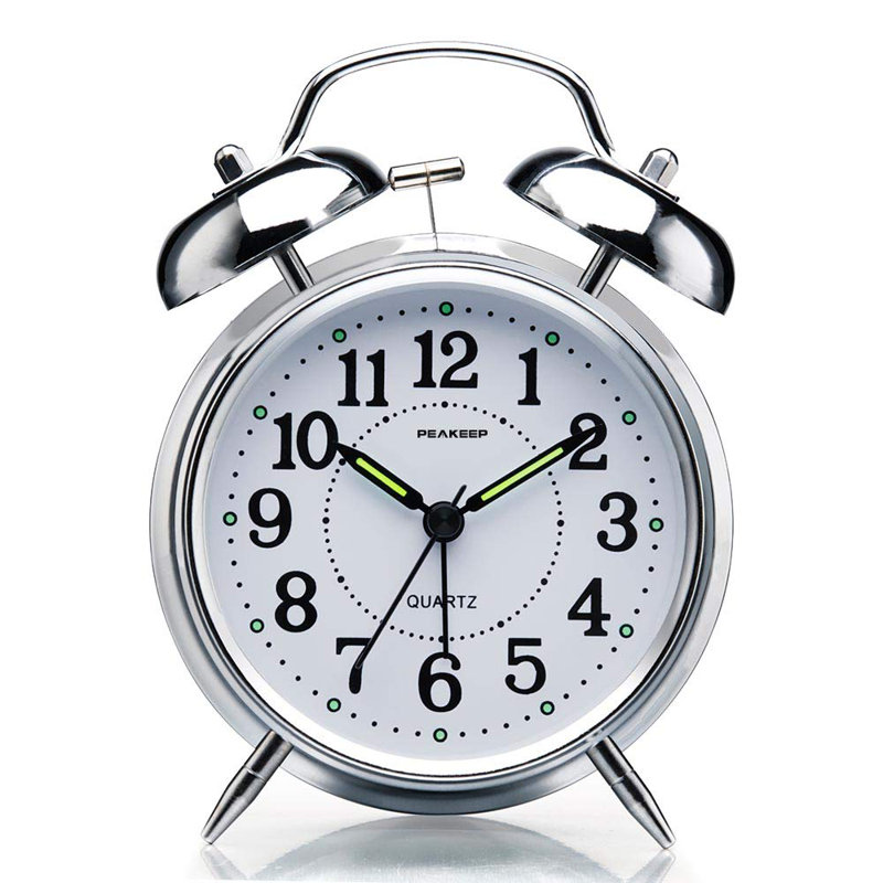 Réveille-matin analogique à quartz en métal, Chrome