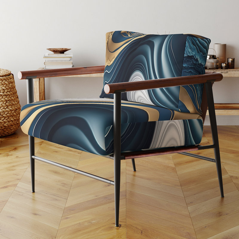 Chaise d'appoint contemporaine avec accoudoirs abstraits et géométriques Blue I abstrait Geode, Noir