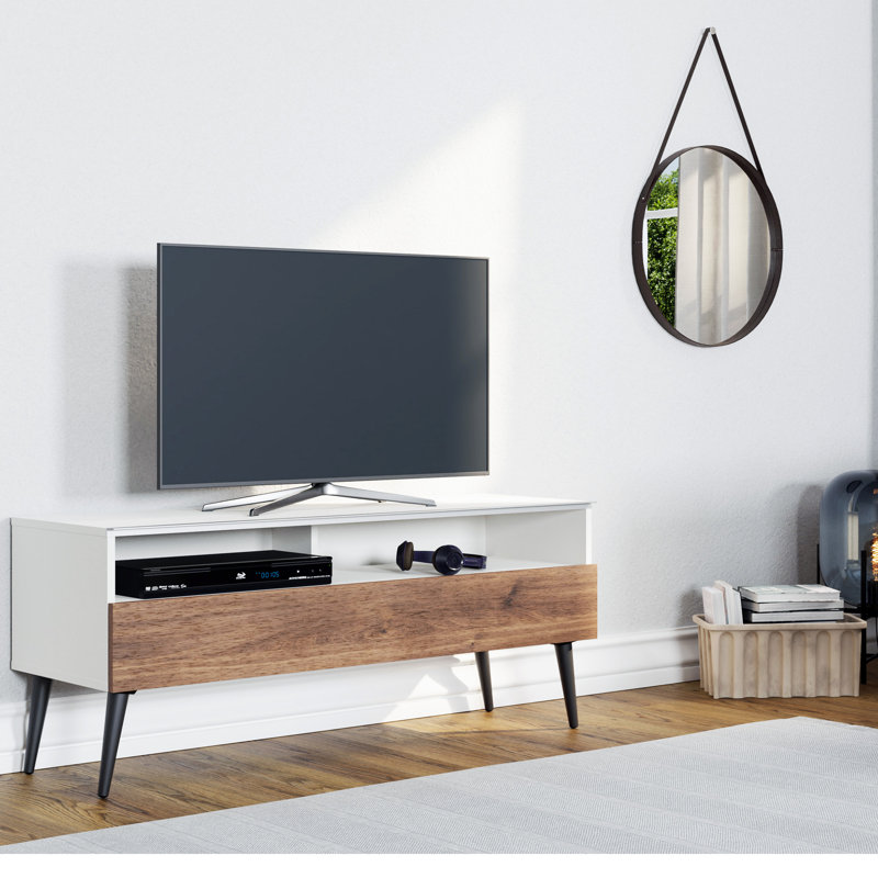 Metter TV Stand for TVs up to 55", White/Walnut 