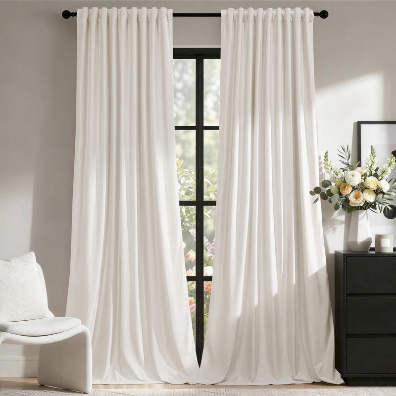 Velvet 100% Blackout Thermal Insulated Curtains for Living room Bedroom (Set of 2), Cream,  52"W x 96"L