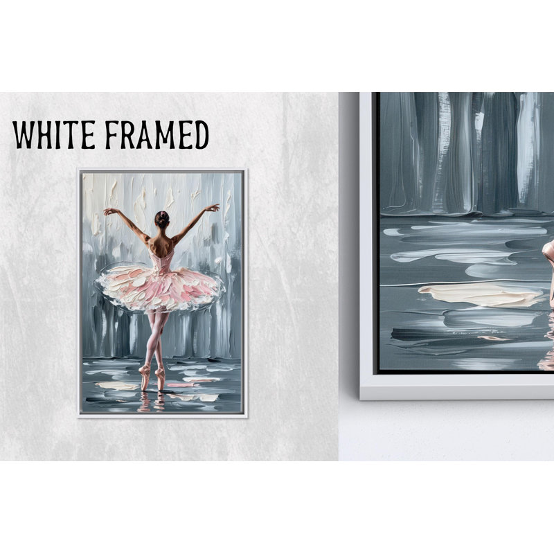 Impression sur toile «Elegant Ballet Dancer»: reproduction de ballerine tutu rose, toile blanche encadrée 1P