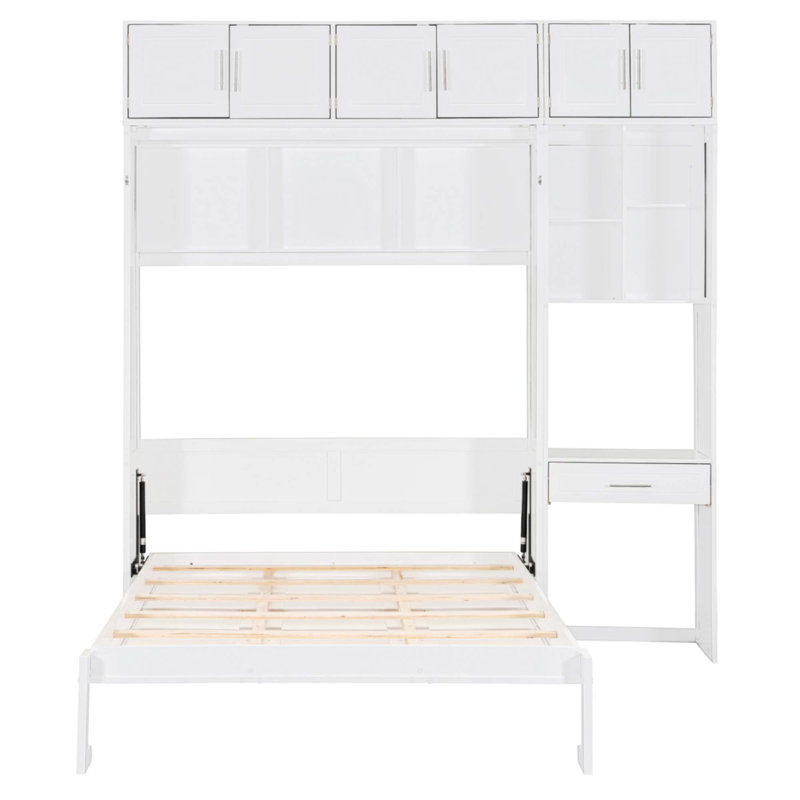 Full Size Wall Murphy Bed With Desk, Full, White