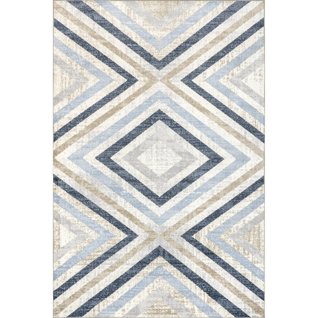 Akari SpinClean Transitional Diamond Machine Washable Area Rug Loon Peak® Rug 