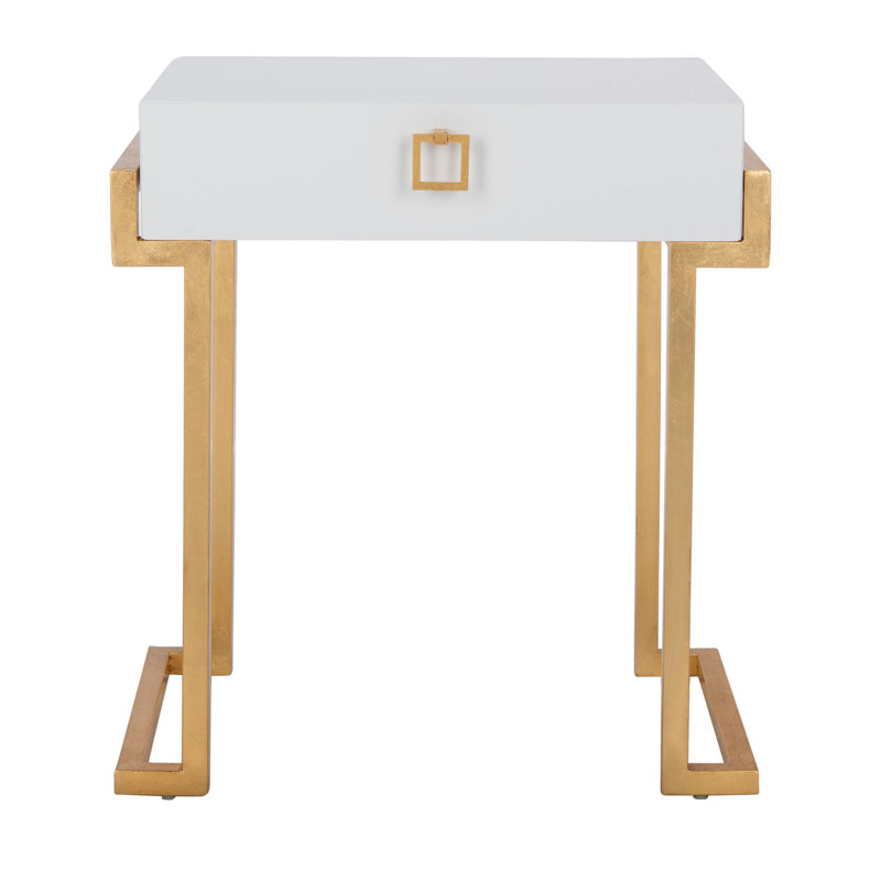 Abele End Table with Storage, White Lacquer