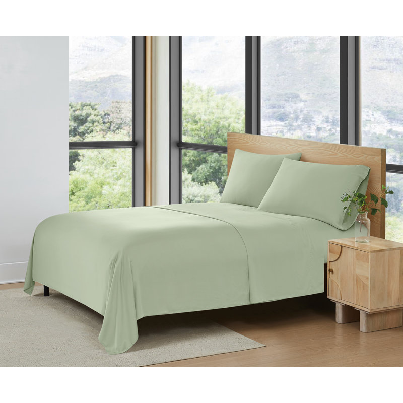 Ensemble de draps en bambou à densité de tissage 300 fils Frye, Vert sauge, Ensemble de draps pour très grand lit