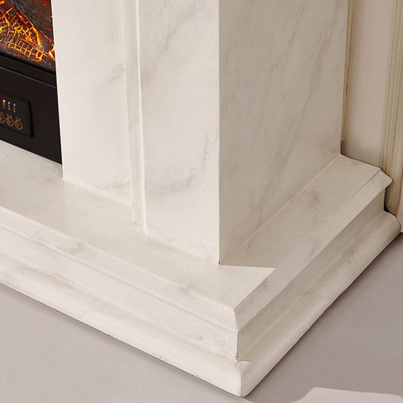 Foyer électrique en bois massif gris clair, Gris clair, H 43,31 po x l 47,24 po x P 12,6 po