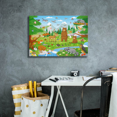  «Fun With Forest Friends» par DoodleScapes, art mural sur toile, 26 po x 18 po