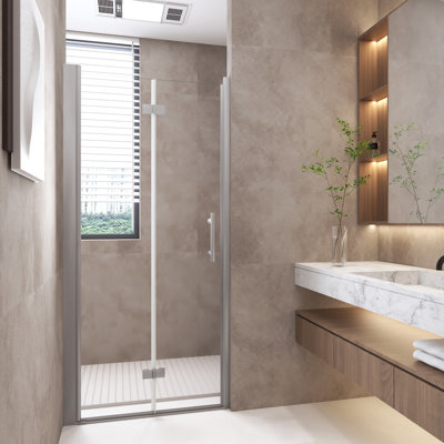 34 "x 72" Bifold Shower Door, 1/4"(6mm) Tempered Glass, Chrome Aluminum Frame, Explosion Proof Film