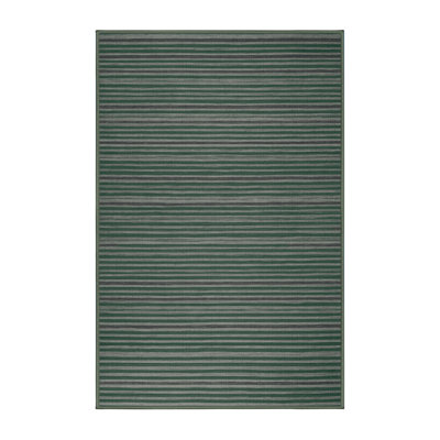 Machine Washable Horizontal Stripes Green Area Rug
