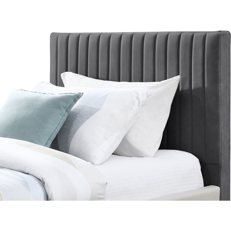 Gallo Upholstered Bed, Grey Vegan Leather, Twin