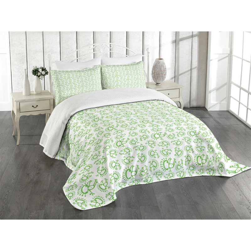 Ambensonne Alien Bedspread Doodle Green Green, King Coverlet/Bedspread + 2 Pillow Shams