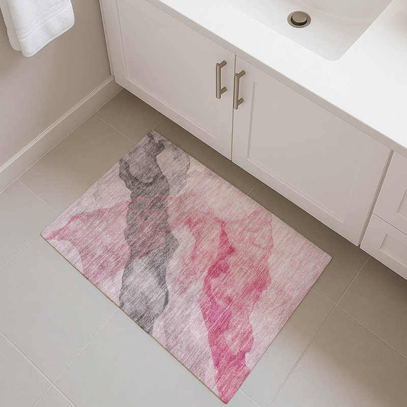 Premium Machine Washable Mayfield AMF2109 Abstract Rug, 1'8" x 2'6", Blush