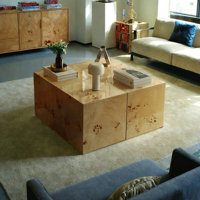 Poplar burr combination square end table