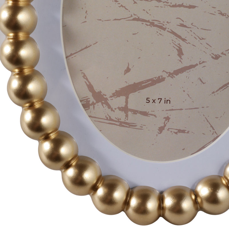 Decorative Oval Beaded Photo Frame - Minimalist Picture Frame For Wall Decor - Perfect For Entryway Display - 10", Gold