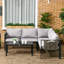 5 Seater Light Grey Garden Corner Sofa Set, 4 Piece Steel Furniture with Glass Top Coffee Table and Mesh Pockets