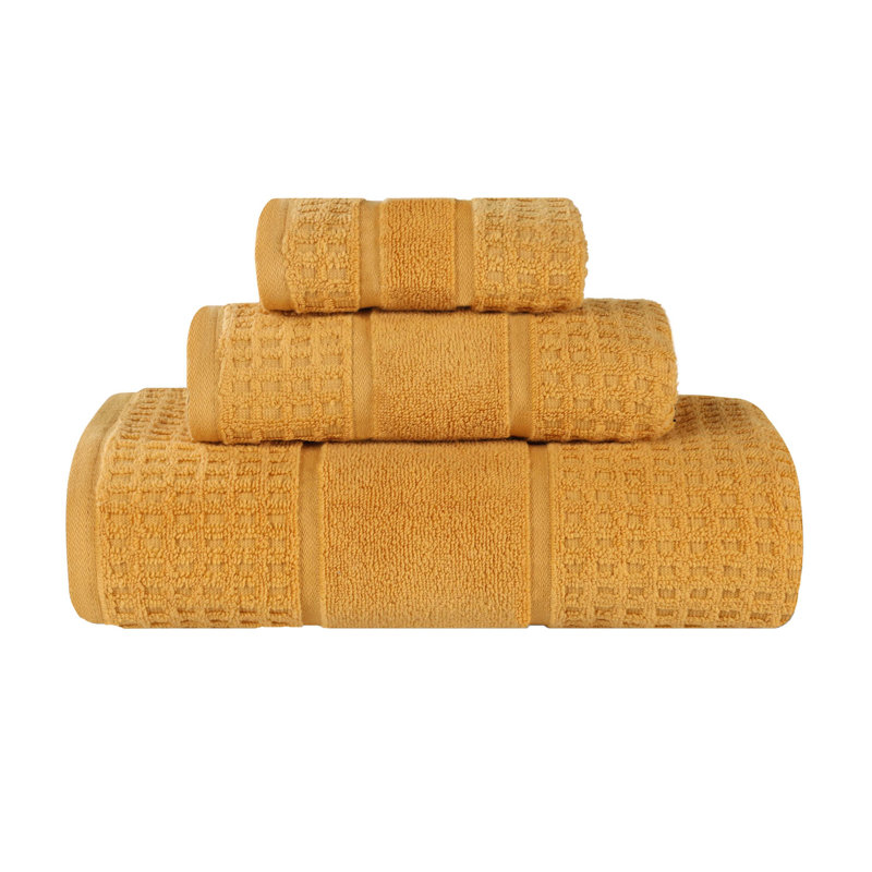 Hisela Zero Twist Cotton Solid Waffle Honeycomb Plush Soft Absorbent Medium Weight Assorted Towel Set, Gold