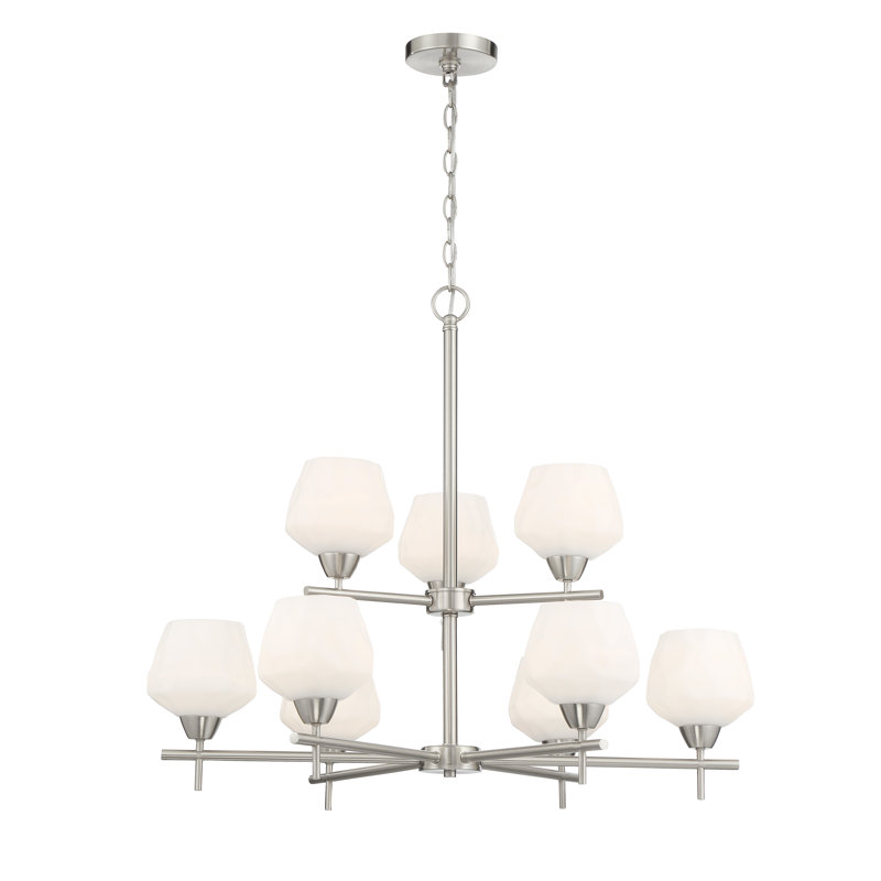 Sand & Stable Chauncee Brushed Nickel With Etched Opal Chandelier, Coal, Frosted