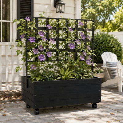 Lit de jardin surélevé en bois à double fonction avec treillis et roues portatives pour la plantation extérieure