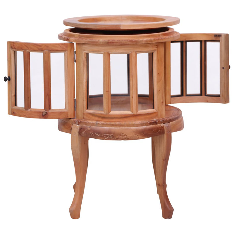 End Table Glass Display Cabinet Side Table Natural Solid Wood Mahogany, Light brown