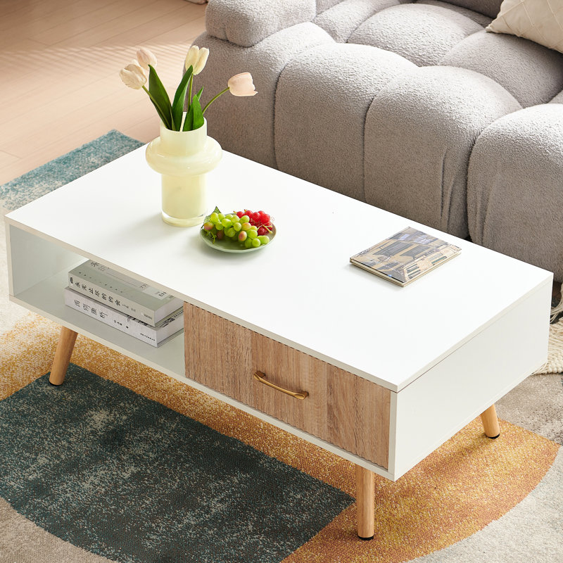 Table basse Living Room, H 16,3 po x L 41,95 po x l 21,09 po, Blanc / Brun