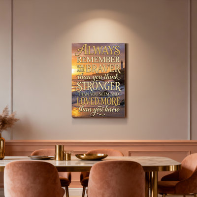 Always Remember You Are Braver Than You Think Stronger Than You Seem And Loved More Than You Know Canvas Wrapped Wall Art Inspirational Quote Print With Sunset Beach And Lighthouse Scene For Home Office Or Bedroom Decor