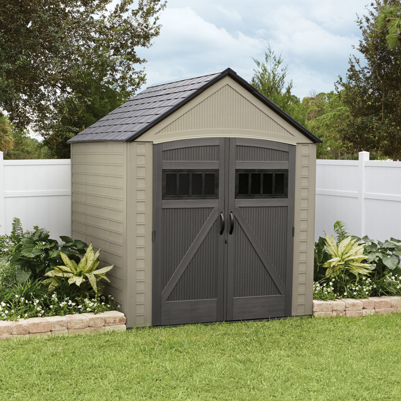 Tan Resin Outdoor Storage Shed with Windows, 7 ft. x 7 ft.
