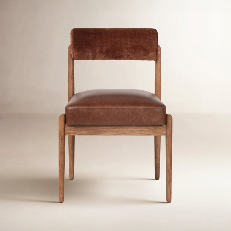Abella Genuine Leather Upholstered Back Side Chair Dining Chair, Havana Brown Polyester