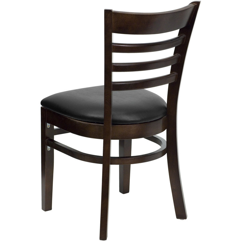 Walnut Wood and Black Vinyl Ladderback Side Chair