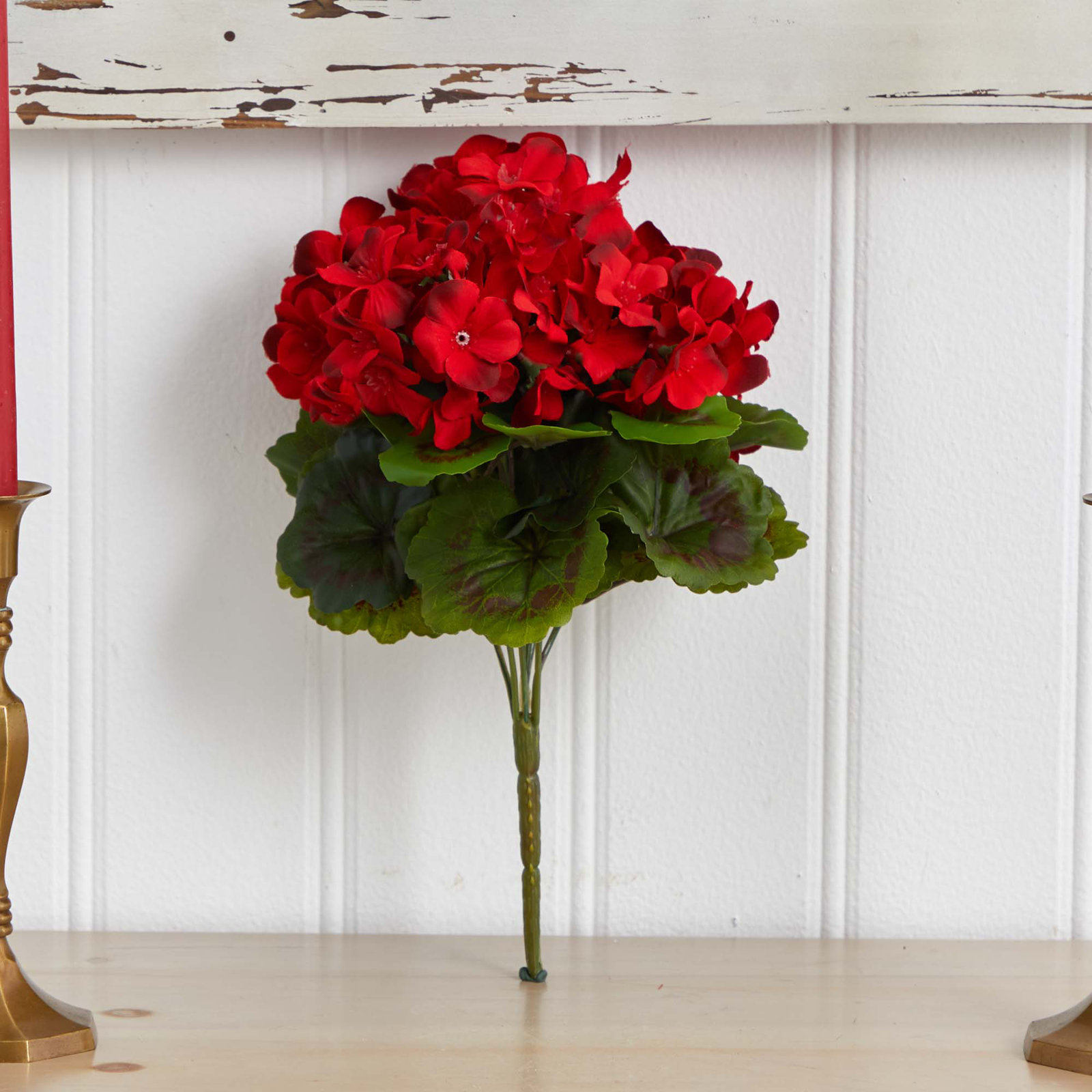 Geranium Artificial Bush UV Resistant (Indoor/Outdoor), Red