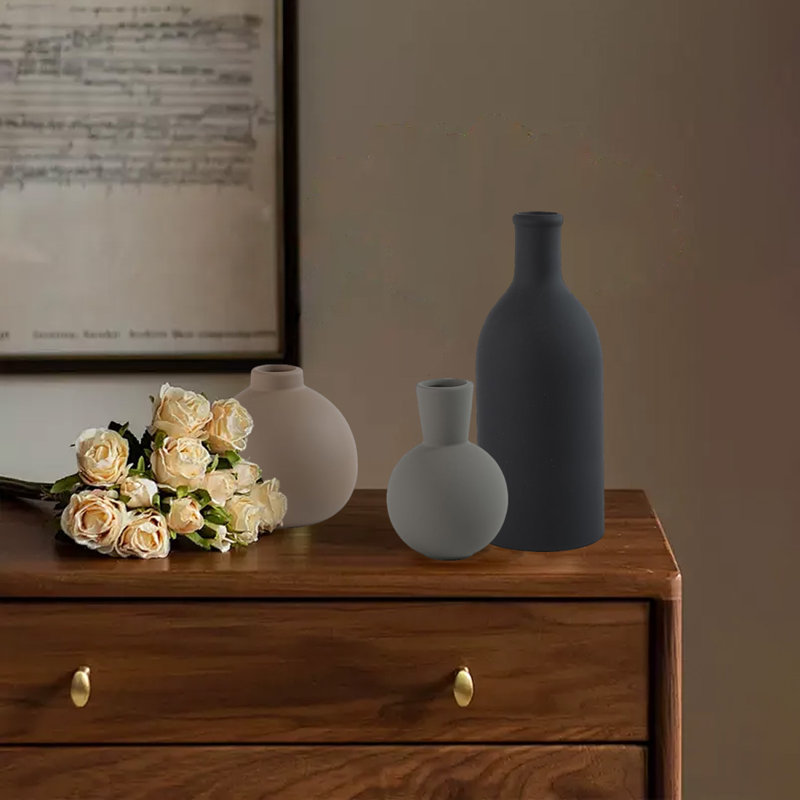 Ensemble de 3 vases en céramique pour table d'entrée, salon, cuisine et chambre à coucher, Brun/gris/noir