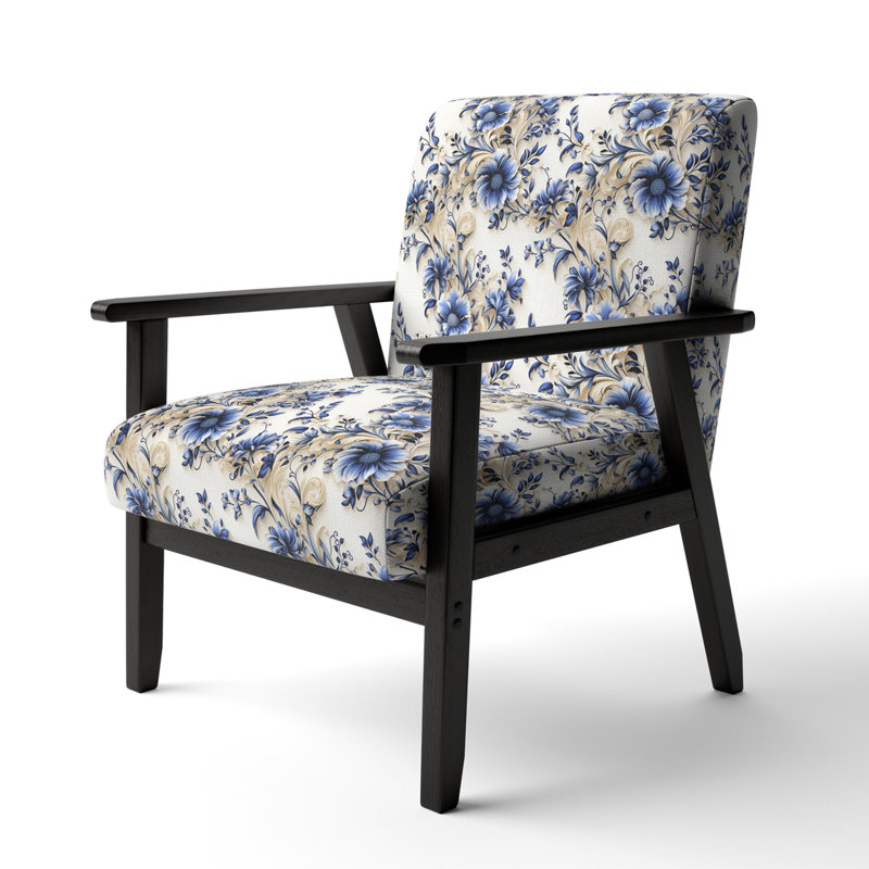 Cobalt Blue Scrollwork Swirls Victorian Pattern II - Upholstered Floral Accent Chair
