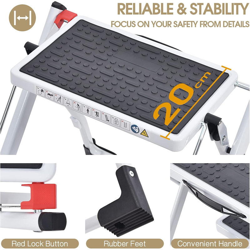 2 Stepsstepladder, Foldable, Ladder With Non-Slip Rubber Mat, Step Stool With Release Button, Lightweight Steel, For Up To 150 Kg