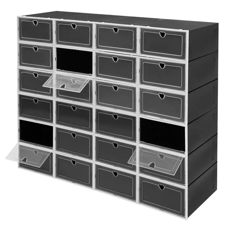 Stackable Shoe Storage Box (Set of 24), Black