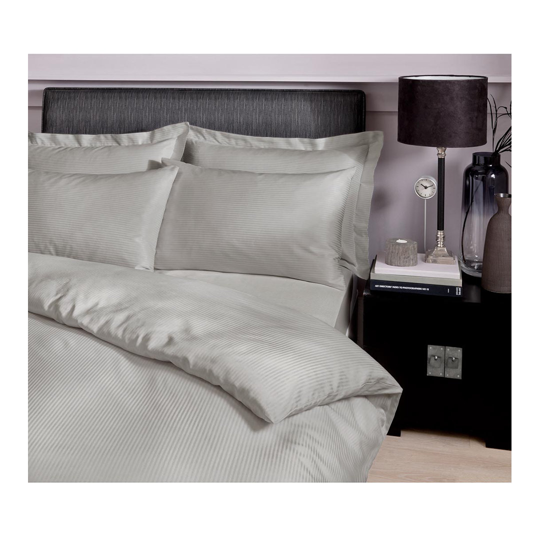Catherine Lansfield Unisex Grey Satin Stripe 300 Thread Count Cotton' Standard Pillowcases In - Image 2