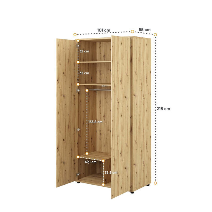 Alacia 2 Door Manufactured Wood Wardrobe, Oak