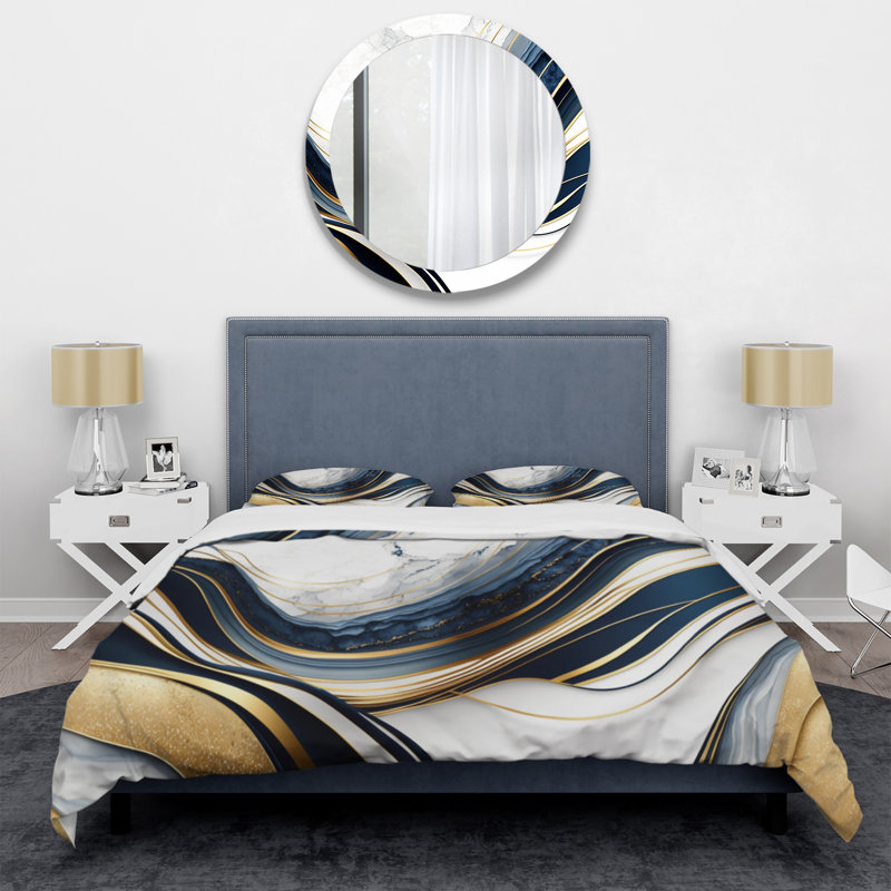 Ensemble de housse de couette Abstract Geode Waves Blue and Gold III BeddingMicrofiber / Polyester