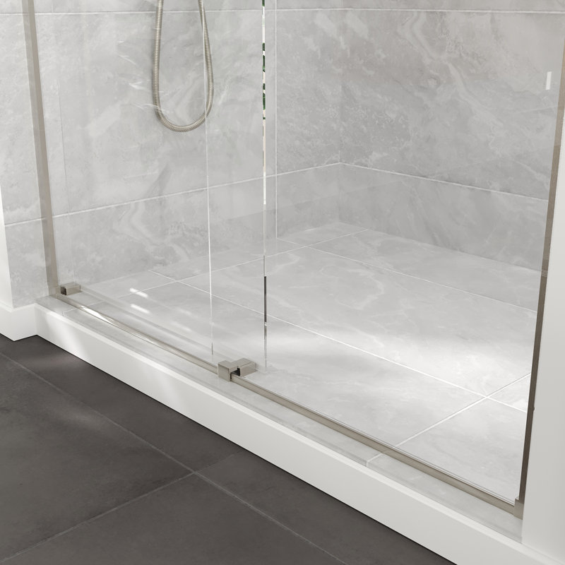 Eviva Orbit 48 In. W X 78 In. H Sliding Frameless Shower Door In Brushed Nickel With Tempered Glass, Brushed Nickel