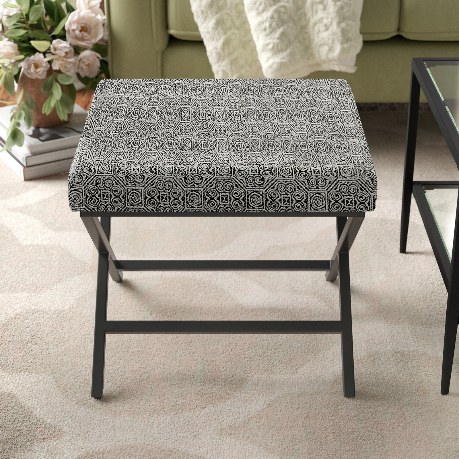 Priscilla Upholstered Ottoman, Black