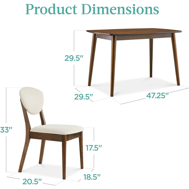 Compact Mid-Century Modern Walnut Dining Set with Cream Padded Chairs