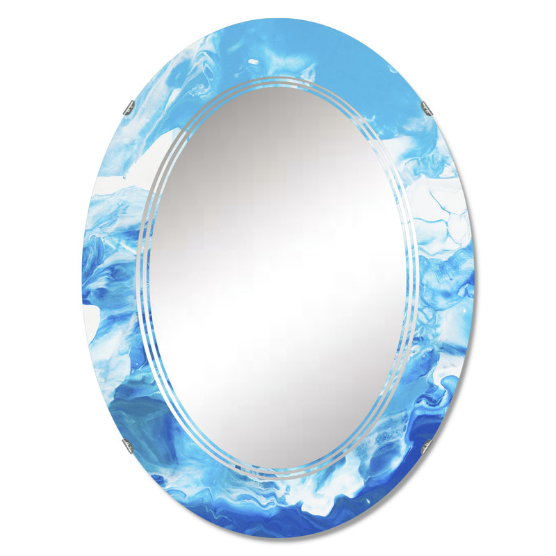 Turquoise luxueux abstrait Art fluide II - miroir mural moderne, 30 po x 20 po