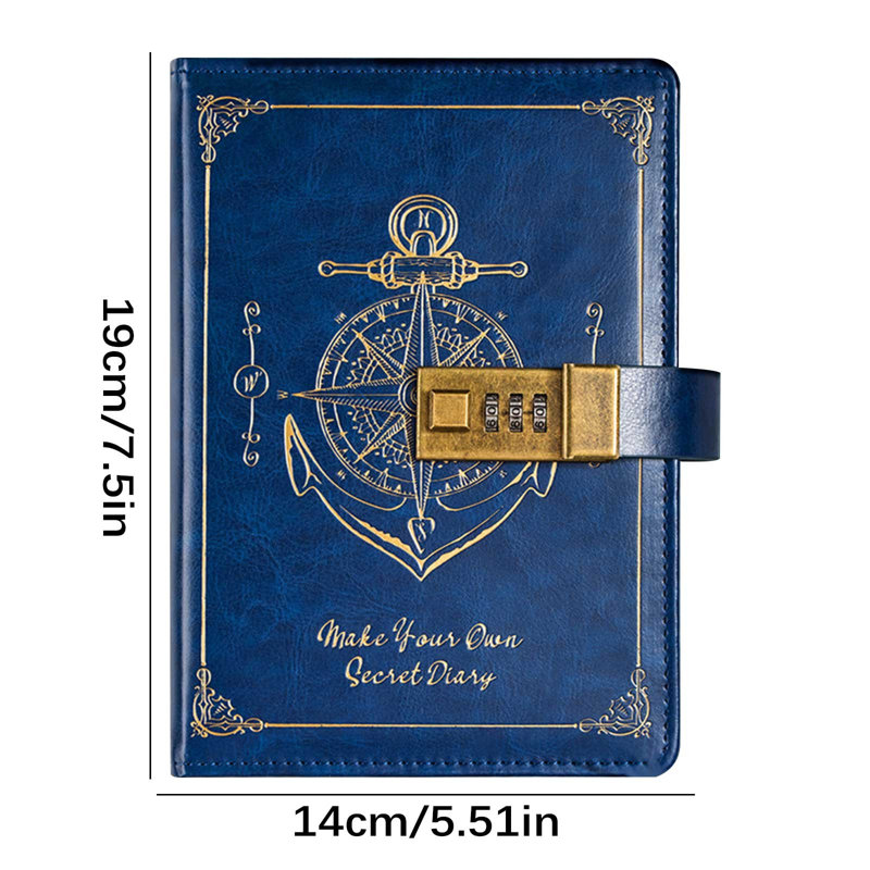 Retro codebook  Password Notebook With Lock B6 Leather Notebook Student High Appearance Diary Notebook Notes, A