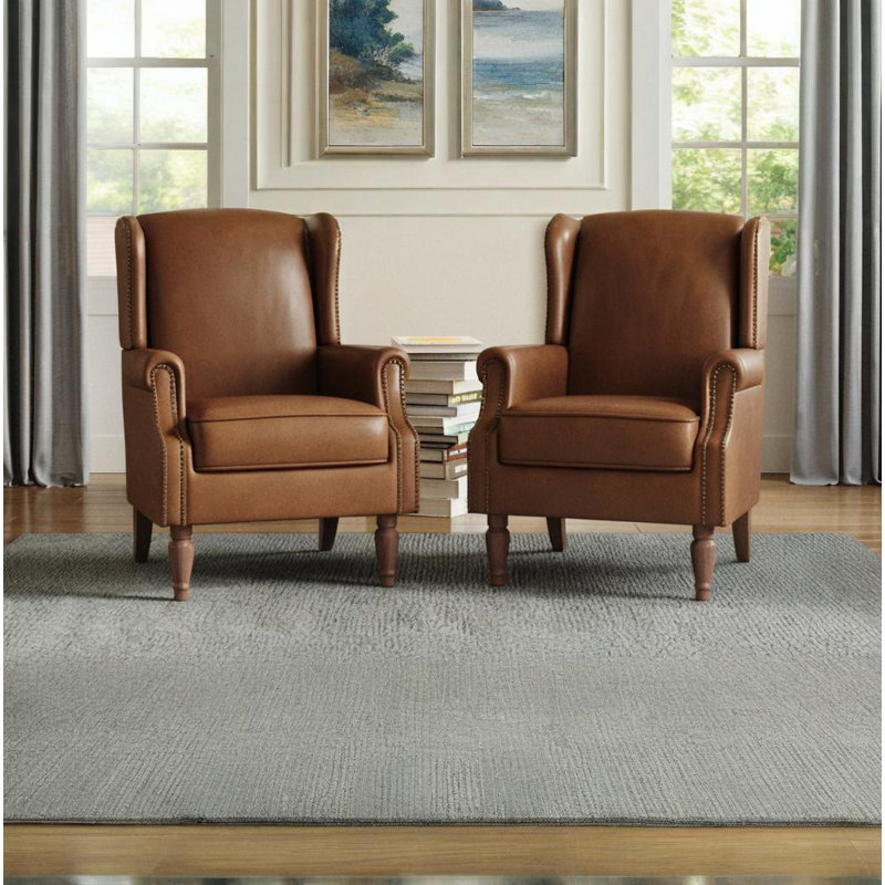 74.4 Cm Wide Wingback Chair, Brown Faux Leather