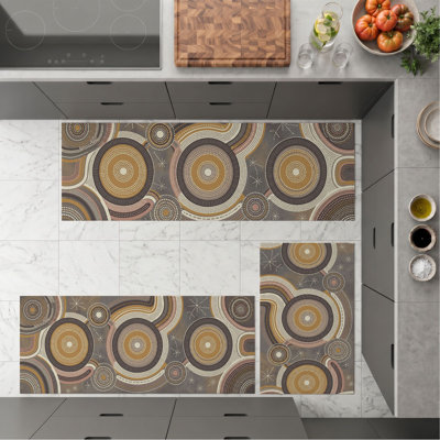 Circular Motif Non-Slip Washable Kitchen Mats