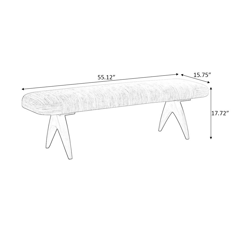 Banc rembourré Modern, H 17,72 po x l 55,12 po x P 15,75 po